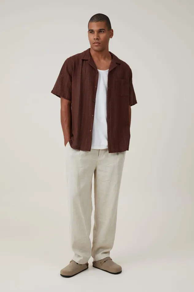 Men Shirts and Polos Cotton On Palma Short Sleeve Shirt Brown Pattern