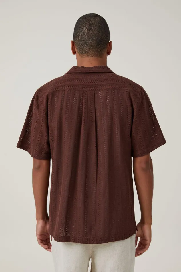 Men Shirts and Polos Cotton On Palma Short Sleeve Shirt Brown Pattern