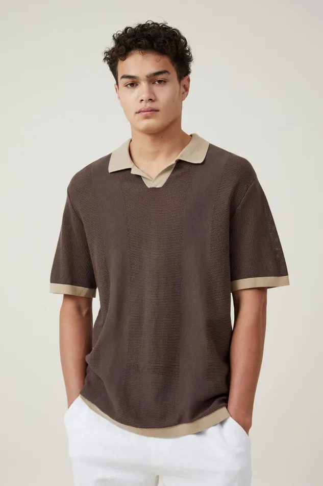 Men Shirts and Polos Cotton On Resort Short Sleeve Polo Brown Tan