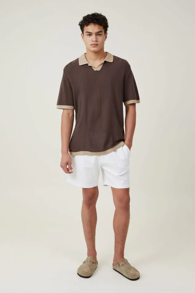 Men Shirts and Polos Cotton On Resort Short Sleeve Polo Brown Tan