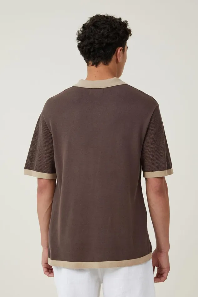 Men Shirts and Polos Cotton On Resort Short Sleeve Polo Brown Tan