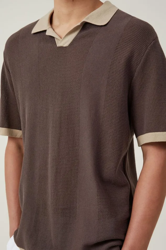 Men Shirts and Polos Cotton On Resort Short Sleeve Polo Brown Tan