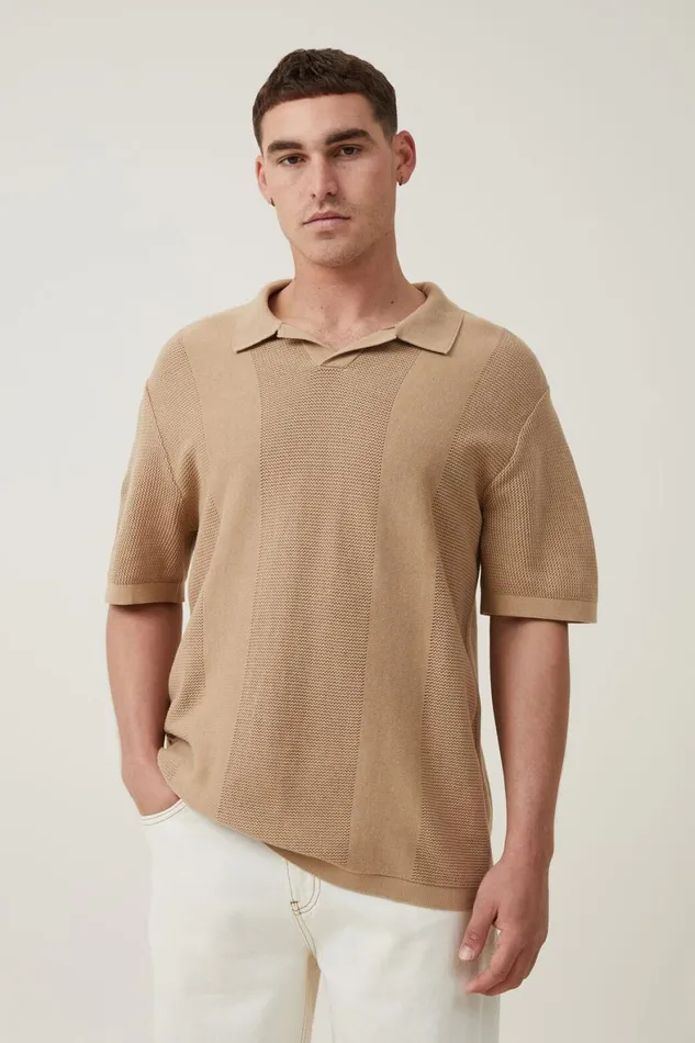 Men Shirts and Polos Cotton On Resort Short Sleeve Polo Tan