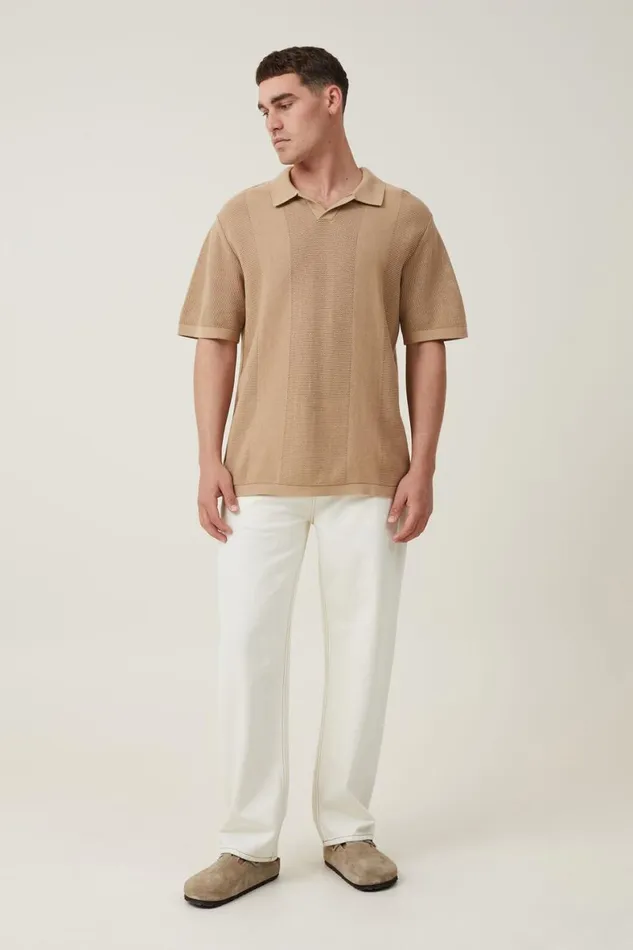 Men Shirts and Polos Cotton On Resort Short Sleeve Polo Tan