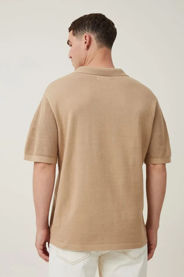 Men Shirts and Polos Cotton On Resort Short Sleeve Polo Tan