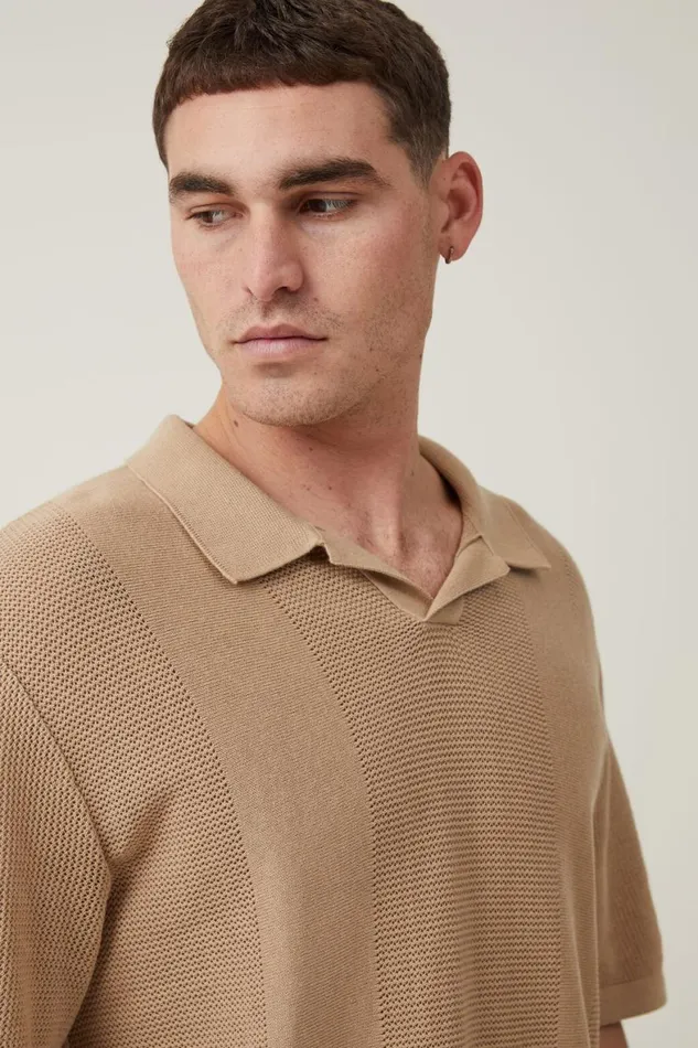Men Shirts and Polos Cotton On Resort Short Sleeve Polo Tan
