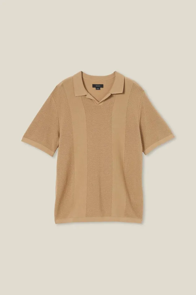 Men Shirts and Polos Cotton On Resort Short Sleeve Polo Tan