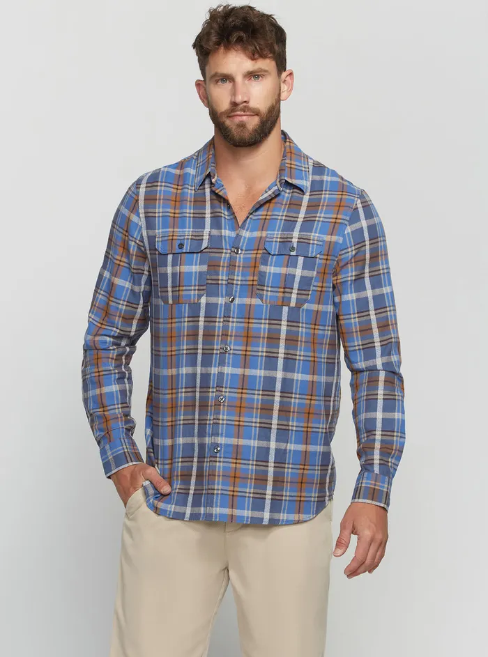 Men Shirts GUESS Mocha Blue Collins Check Shirt