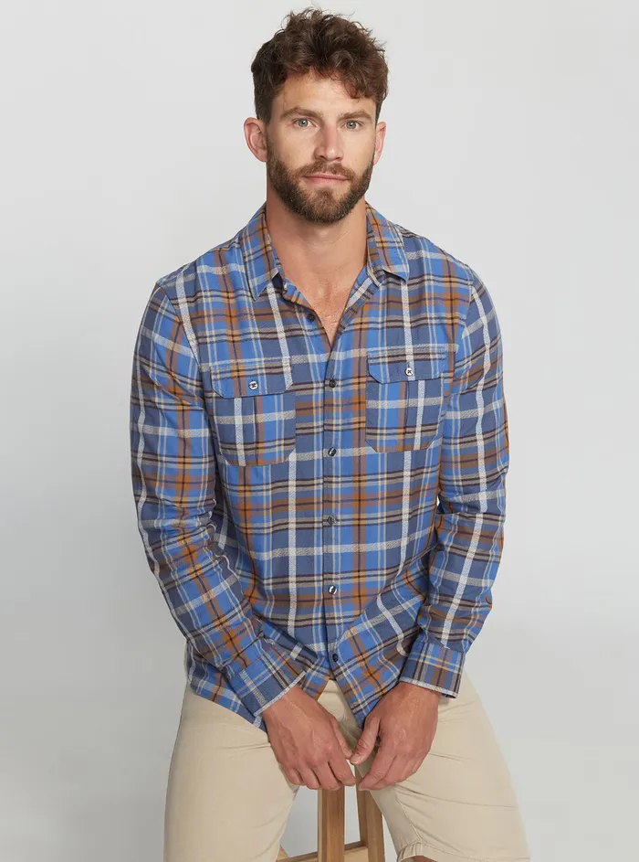 Men Shirts GUESS Mocha Blue Collins Check Shirt Men Shirts GUESS Mocha Blue Collins Check Shirt