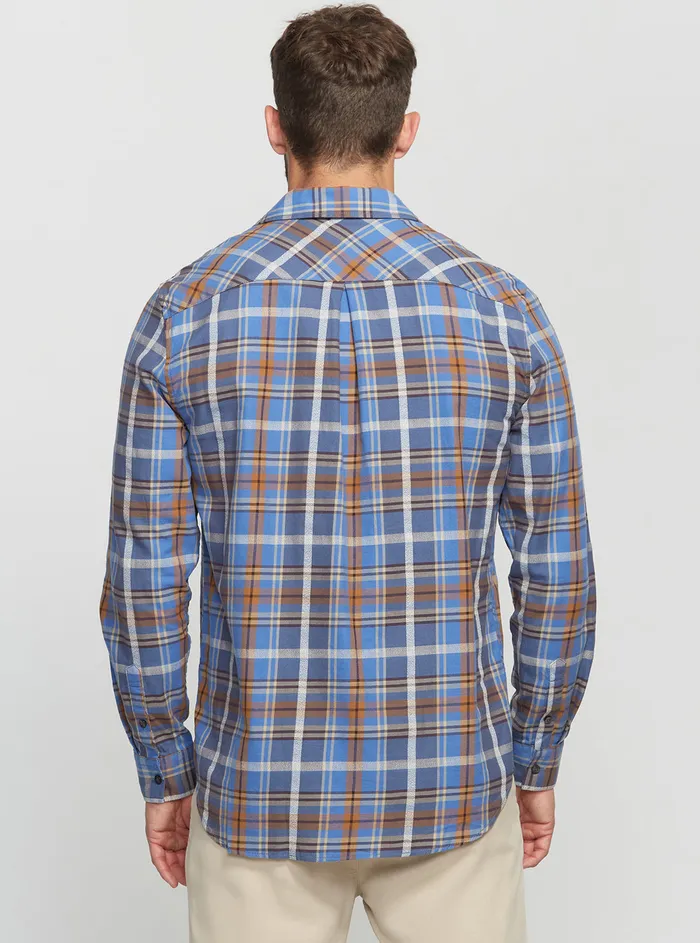 Men Shirts GUESS Mocha Blue Collins Check Shirt Men Shirts GUESS Mocha Blue Collins Check Shirt