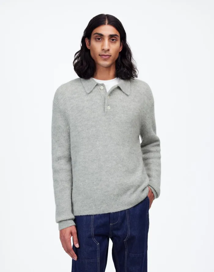 Men Shirts Madewell AlpacaBlend Sweater Polo Shirt Heather Grey