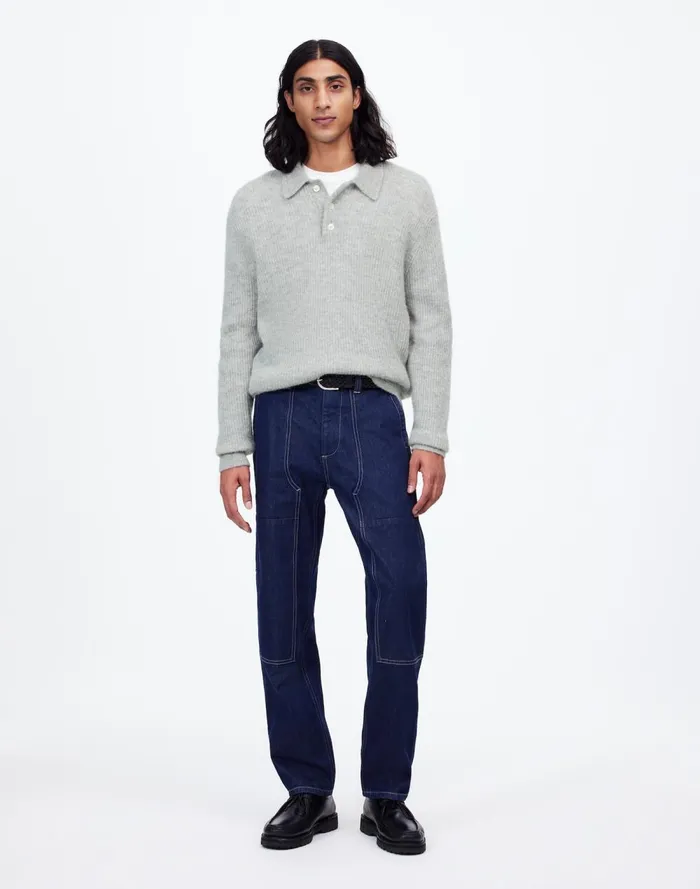 Men Shirts Madewell AlpacaBlend Sweater Polo Shirt Heather Grey