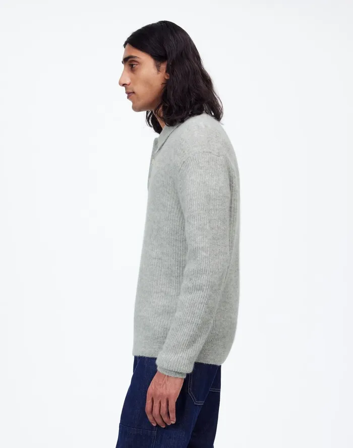 Men Shirts Madewell AlpacaBlend Sweater Polo Shirt Heather Grey