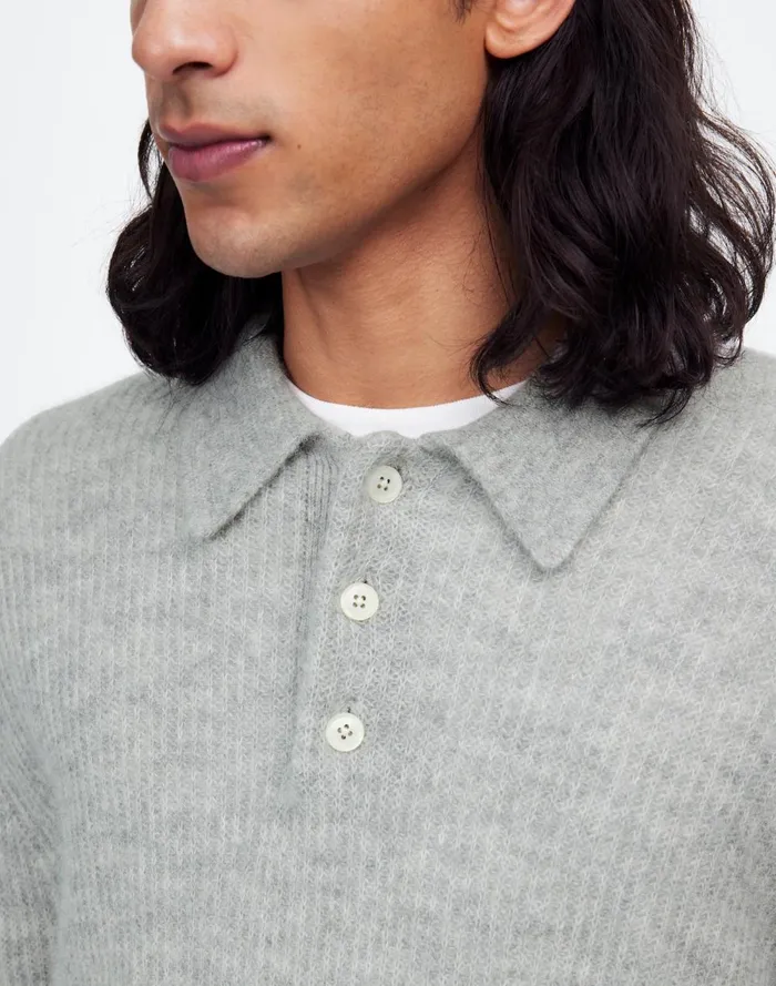 Men Shirts Madewell AlpacaBlend Sweater Polo Shirt Heather Grey