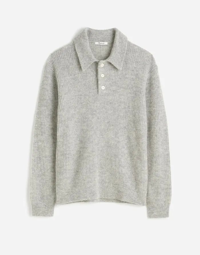 Men Shirts Madewell AlpacaBlend Sweater Polo Shirt Heather Grey