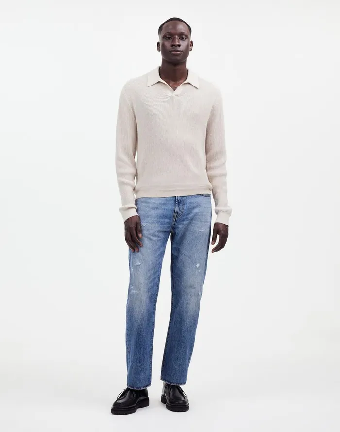 Men Shirts Madewell JohnnyCollar Sweater Polo Shirt In Merino Wool Hthr Alabaster