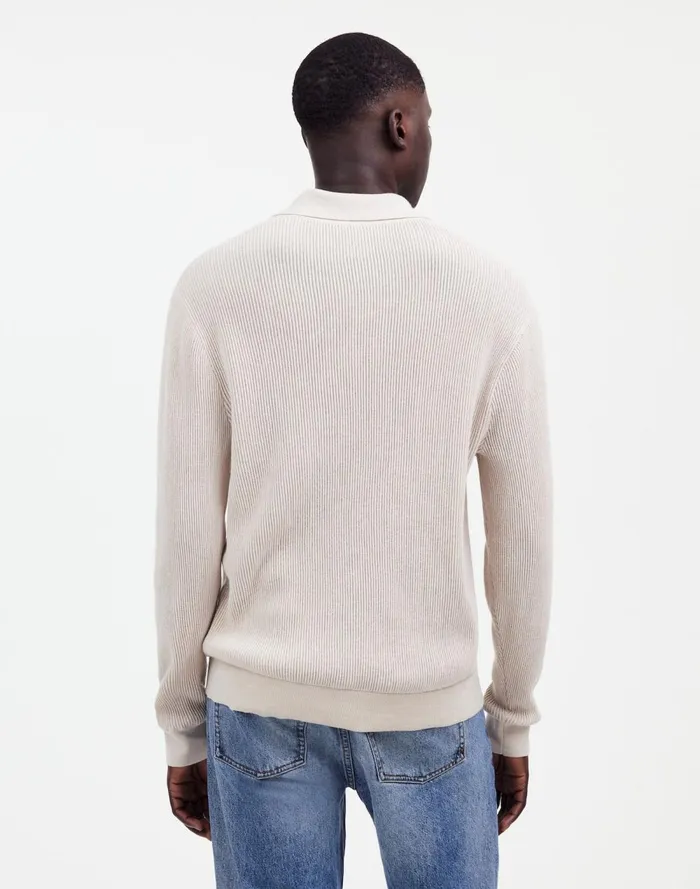 Men Shirts Madewell JohnnyCollar Sweater Polo Shirt In Merino Wool Hthr Alabaster