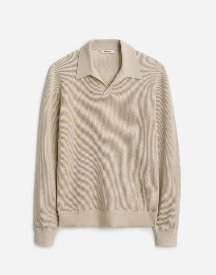 Men Shirts Madewell JohnnyCollar Sweater Polo Shirt In Merino Wool Hthr Alabaster
