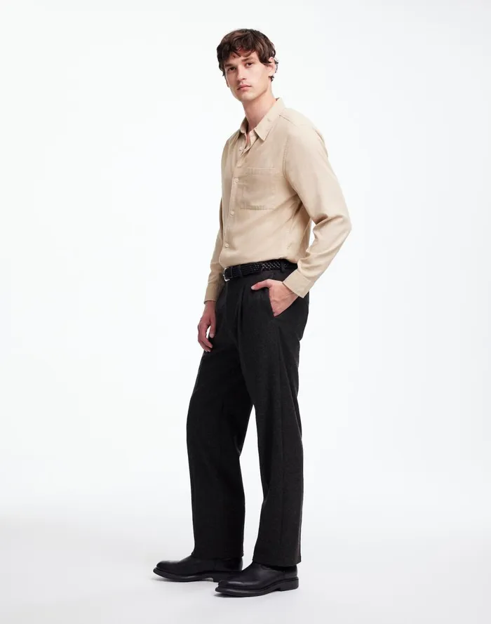 Men Suiting Madewell The Roebling Pleated Trouser In Italian Fabric Hthr Charcoal