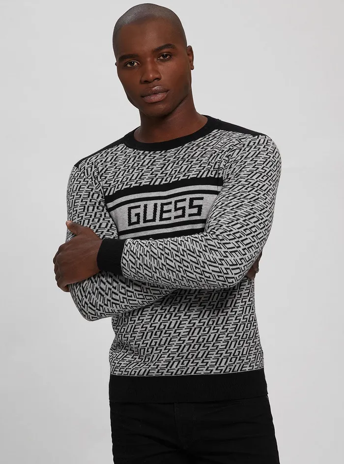 Men Sweaters and Knits GUESS Eco Black Logo Palmer Knit Top