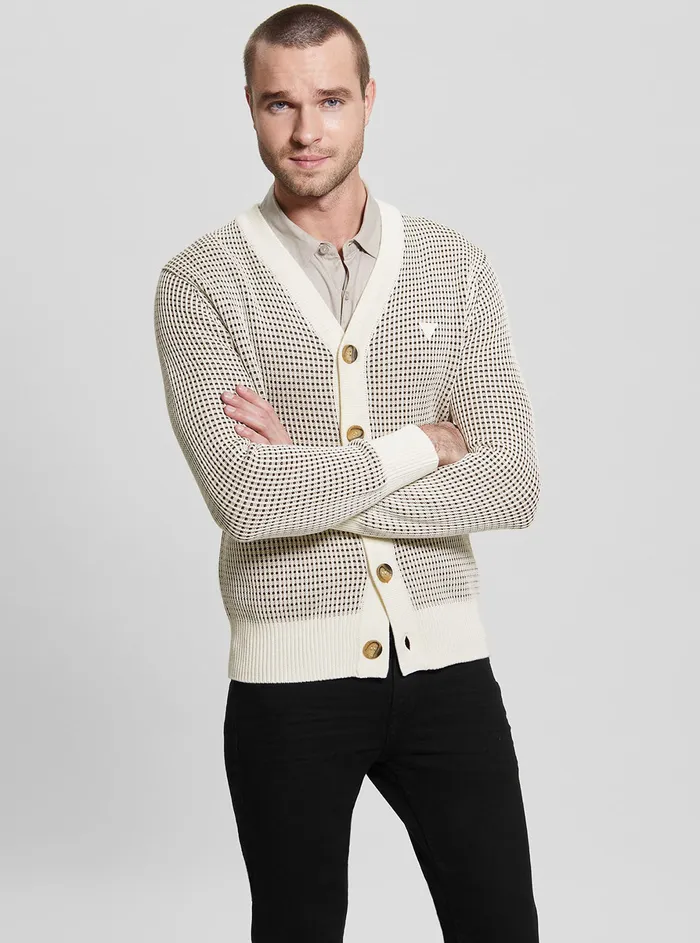 Men Sweaters and Knits GUESS Eco White Multi Tom Cardigan