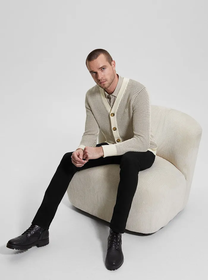 Men Sweaters and Knits GUESS Eco White Multi Tom Cardigan Men Sweaters and Knits GUESS Eco White Multi Tom Cardigan
