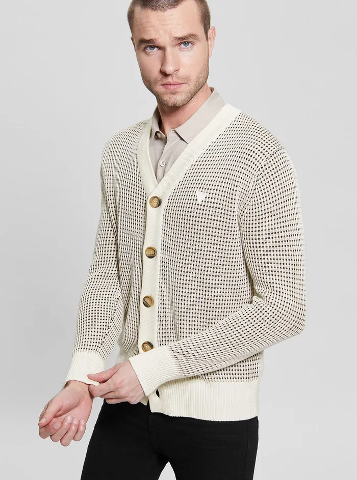 Men Sweaters and Knits GUESS Eco White Multi Tom Cardigan Men Sweaters and Knits GUESS Eco White Multi Tom Cardigan