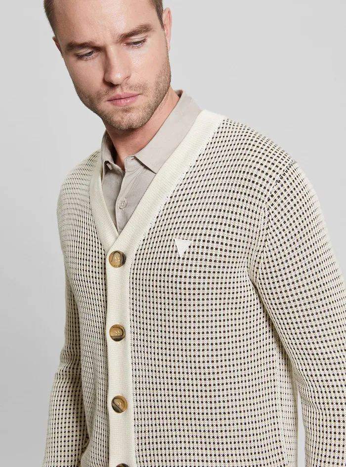 Men Sweaters and Knits GUESS Eco White Multi Tom Cardigan Men Sweaters and Knits GUESS Eco White Multi Tom Cardigan
