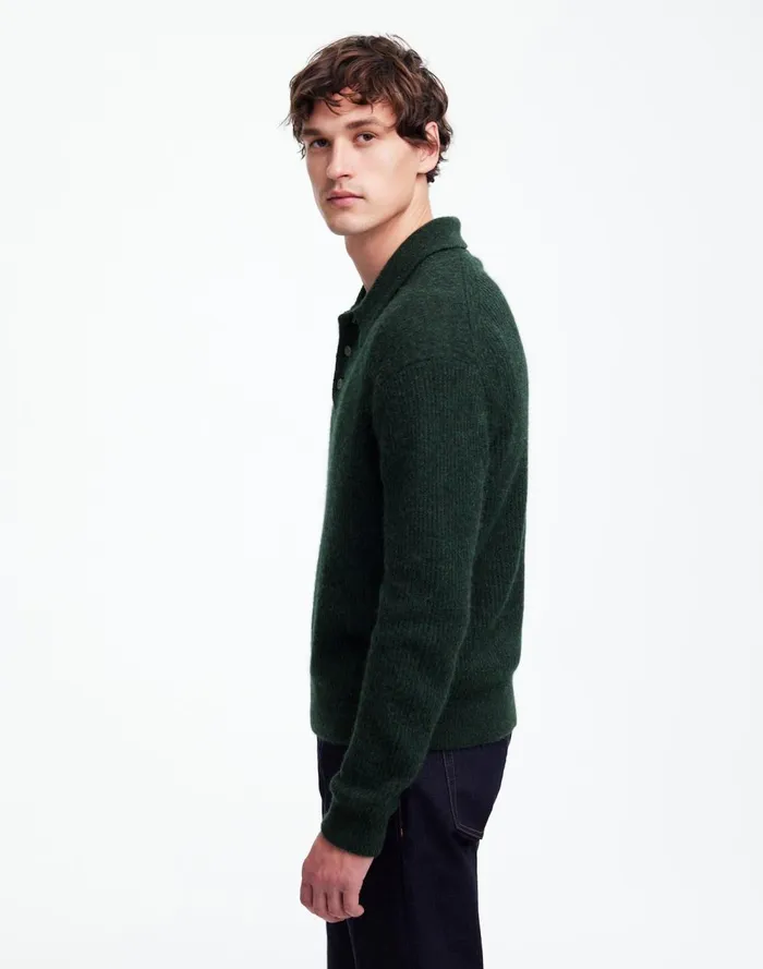 Men Sweaters Madewell AlpacaBlend Sweater Polo Shirt Heather Black Pine