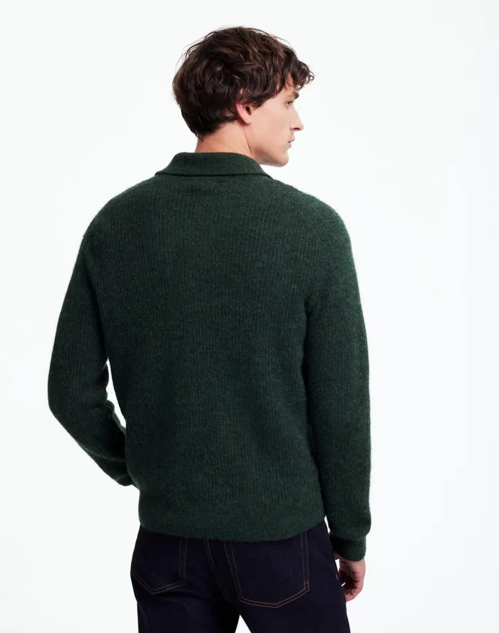 Men Sweaters Madewell AlpacaBlend Sweater Polo Shirt Heather Black Pine