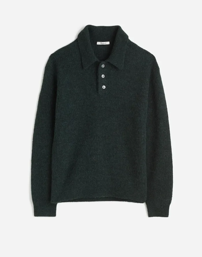 Men Sweaters Madewell AlpacaBlend Sweater Polo Shirt Heather Black Pine