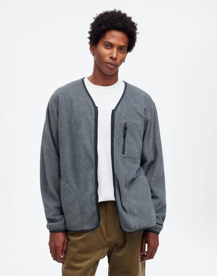 Men Sweaters Madewell Gramicci Fleece Cardigan Heather Charcoal