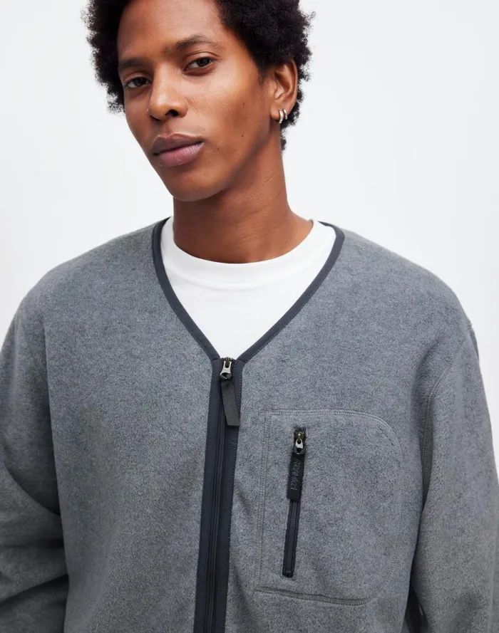 Men Sweaters Madewell Gramicci Fleece Cardigan Heather Charcoal