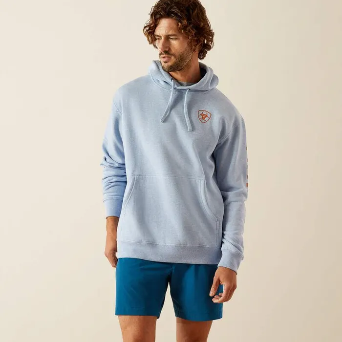 Men Sweatshirts and Hoodies Ariat Ariat Logo Hoodie Light Blue Heather