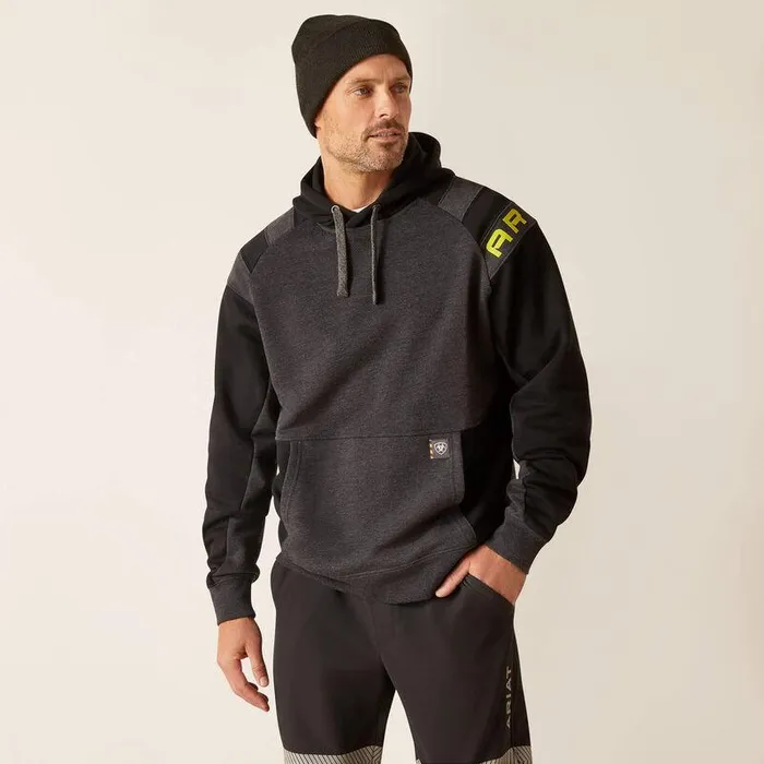 Men Sweatshirts and Hoodies Ariat Rebar Workman Colorblock Logo Hoodie Blackcharcoal Heather