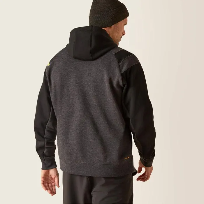 Men Sweatshirts and Hoodies Ariat Rebar Workman Colorblock Logo Hoodie Blackcharcoal Heather