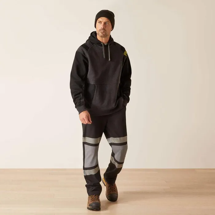Men Sweatshirts and Hoodies Ariat Rebar Workman Colorblock Logo Hoodie Blackcharcoal Heather