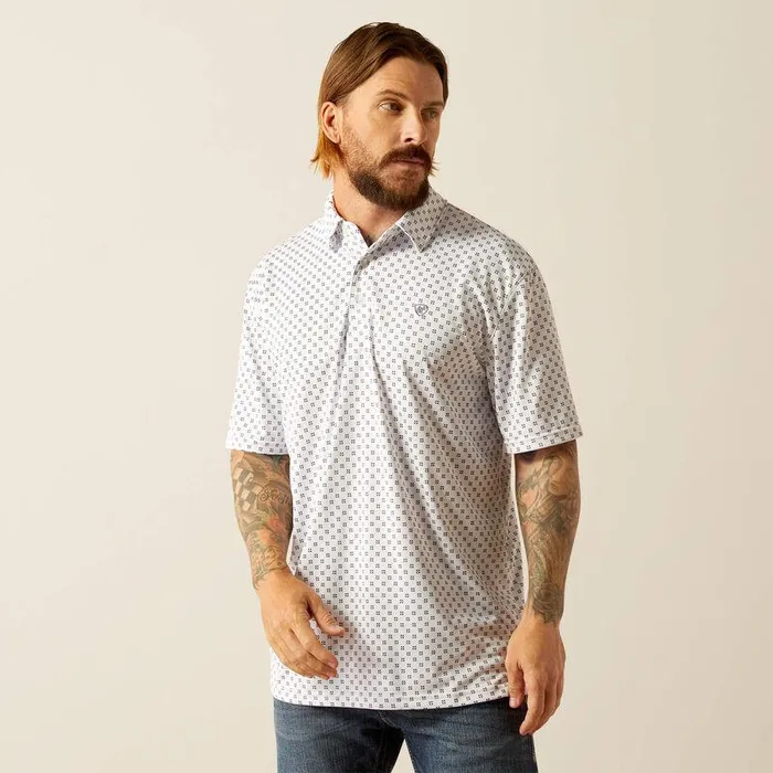 Men TShirts and Polos Ariat All Over Print Polo White Geo