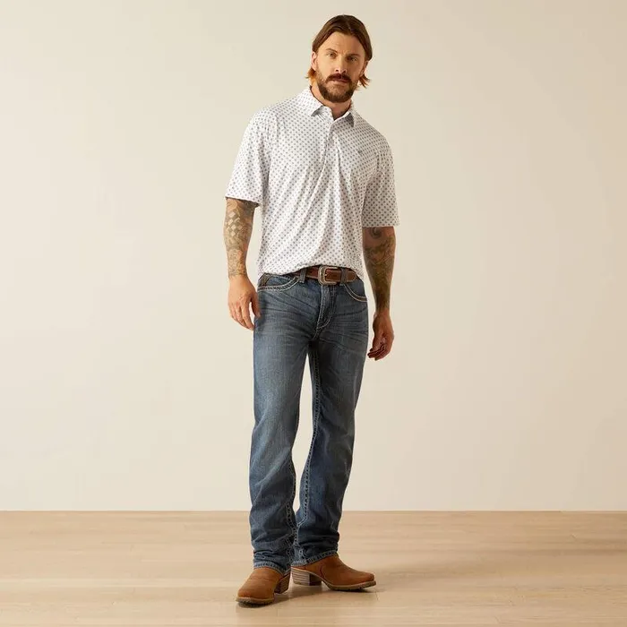 Men TShirts and Polos Ariat All Over Print Polo White Geo
