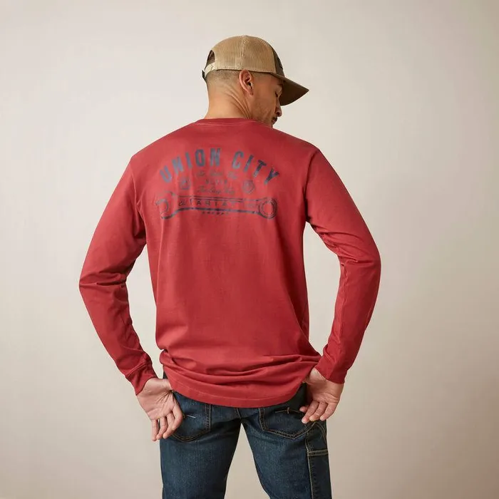 Men TShirts and Polos Ariat Rebar Cotton Strong Union City Brick Red