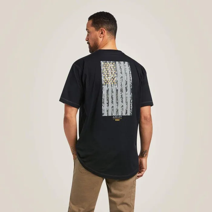 Men TShirts and Polos Ariat Rebar Workman Reflective Flag TShirt Black