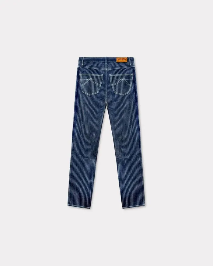 Men Tapered Jeans In Japanese Denim Rinse Blue Denim Kenzo Pants And Shorts