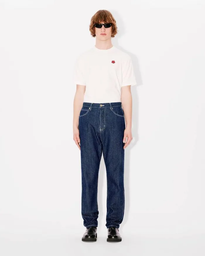 Men Tapered Jeans In Japanese Denim Rinse Blue Denim Kenzo Pants And Shorts