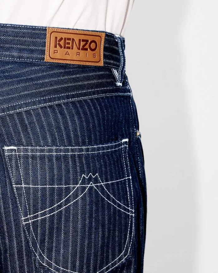 Men Tapered Jeans In Japanese Denim Rinse Blue Denim Kenzo Pants And Shorts