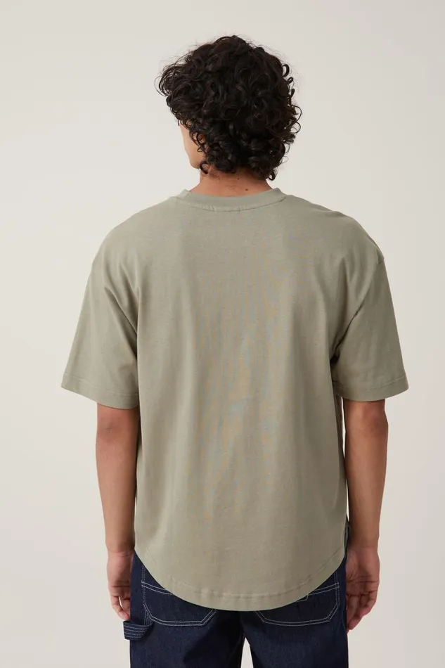 Men Tees and Tanks Cotton On Box Fit Scooped Hem TShirt Moss Stone