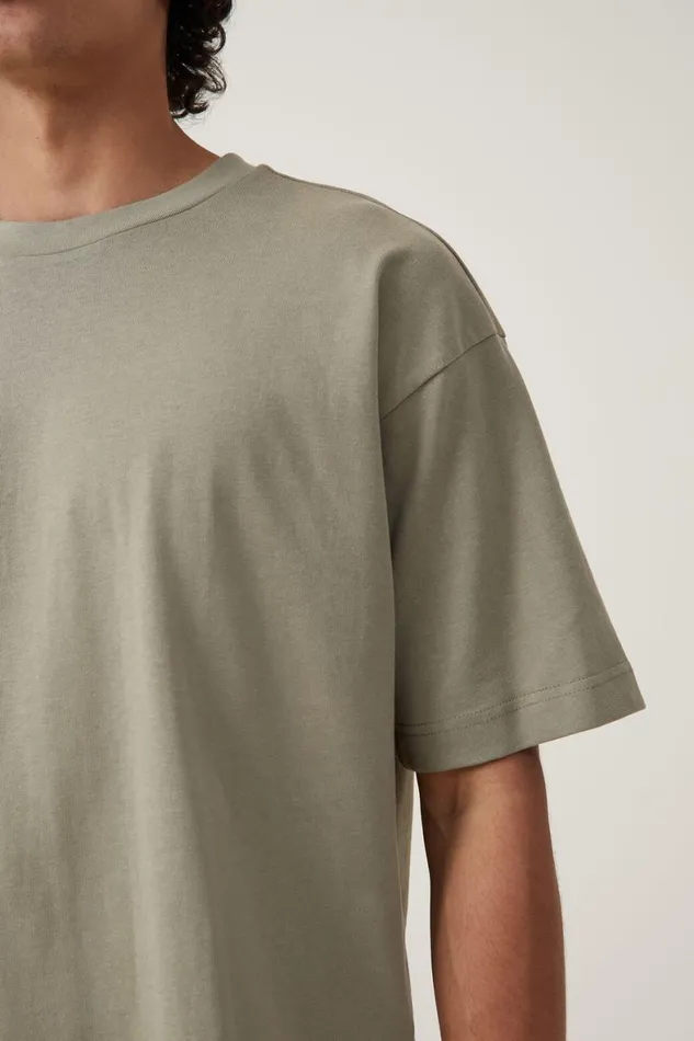 Men Tees and Tanks Cotton On Box Fit Scooped Hem TShirt Moss Stone