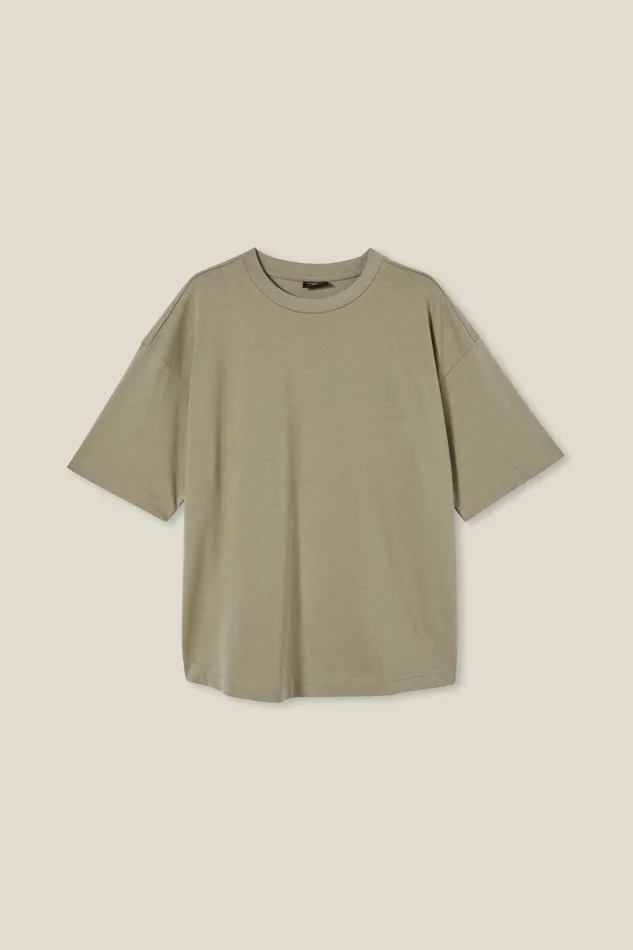 Men Tees and Tanks Cotton On Box Fit Scooped Hem TShirt Moss Stone