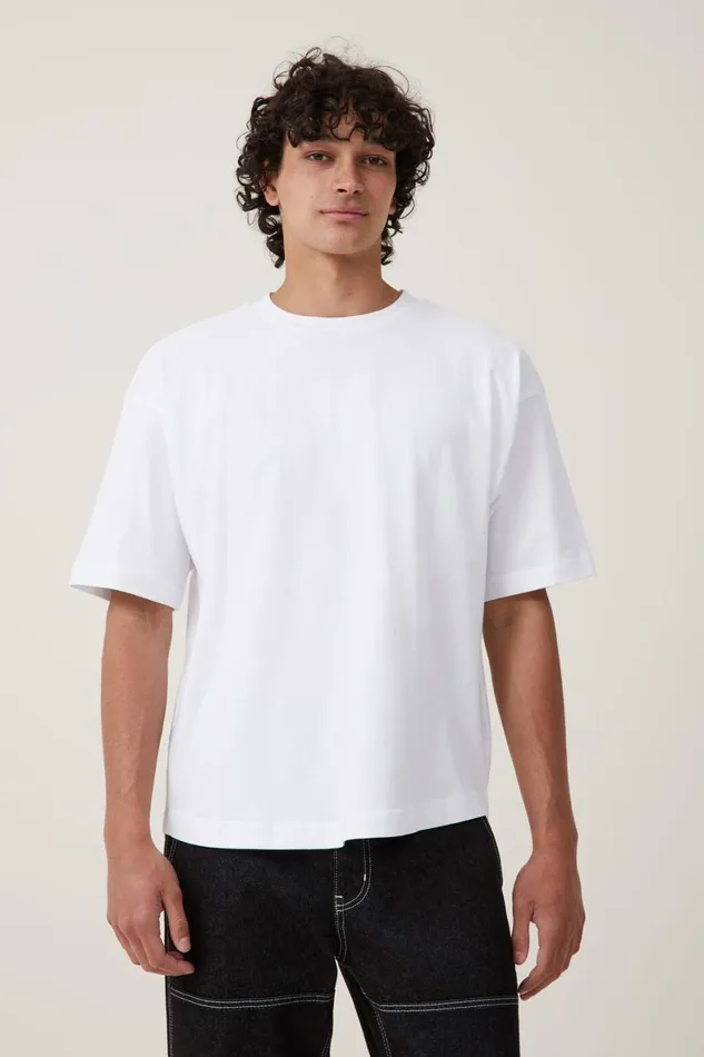 Men Tees and Tanks Cotton On Box Fit Scooped Hem TShirt White
