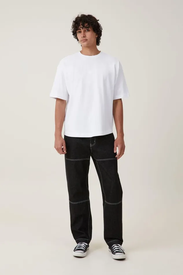 Men Tees and Tanks Cotton On Box Fit Scooped Hem TShirt White