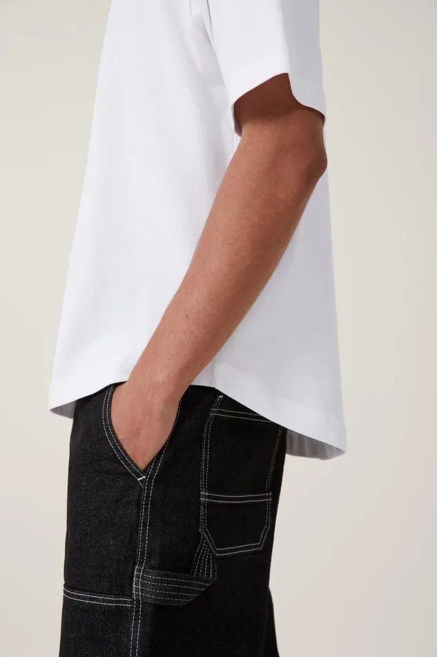 Men Tees and Tanks Cotton On Box Fit Scooped Hem TShirt White